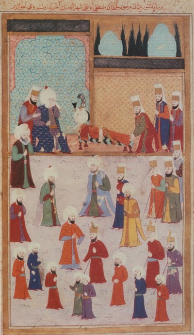 Miniatura ottomana che raffigura il funerale del Principe Mustafa a Bursa da Unbekannt Unbekannt